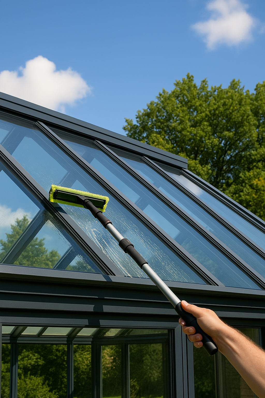 nettoyer les vitres du toit d'une véranda